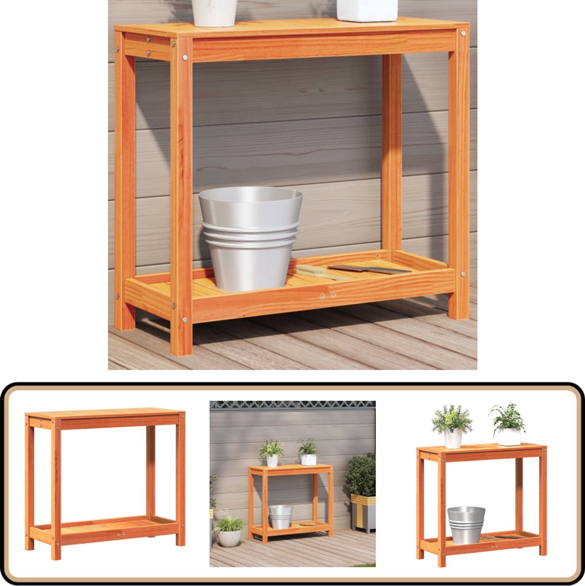 vidaXL Oppottafel - met - schap - 82,5x35x75 - cm - massief - grenenhout - wasbruin