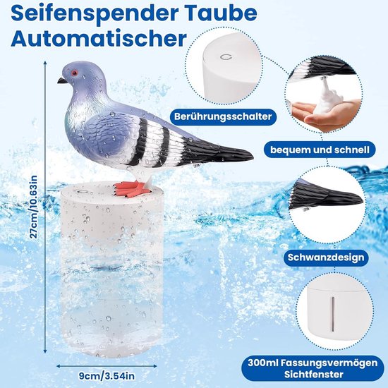 Automatische zeepdispenser, duif, 300 ml, elektrische No Touch