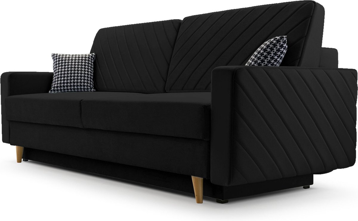 3-zitsbank van Velvet voor woonkamer, slaapbank, sofa met slaapfunctie en opbergruimte, moderne bank - 230x96x97cm - Slaapbank CALIFORNIA - Zwart (KRONOS 07)