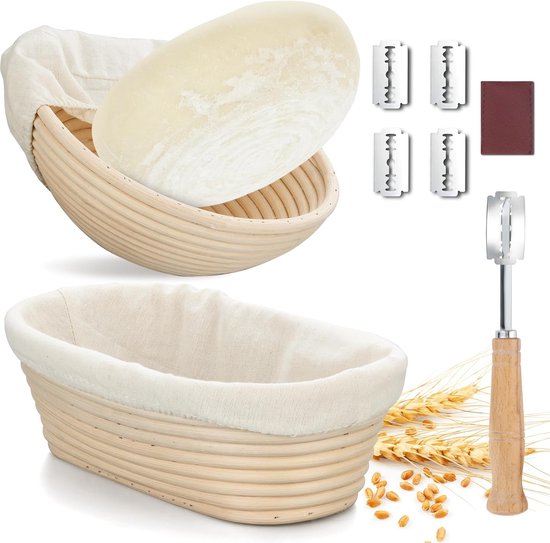 Professionele rijsmandset voor het bakken van brood, ovaal, 23 cm, met 3 broodplaatjes
