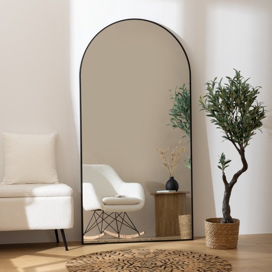 Miroir mural MISOU - Zwart - Grand miroir sur pied - Miroir de sol - Décoration murale - Salon - Décoration intérieure - Miroir mural - LULU