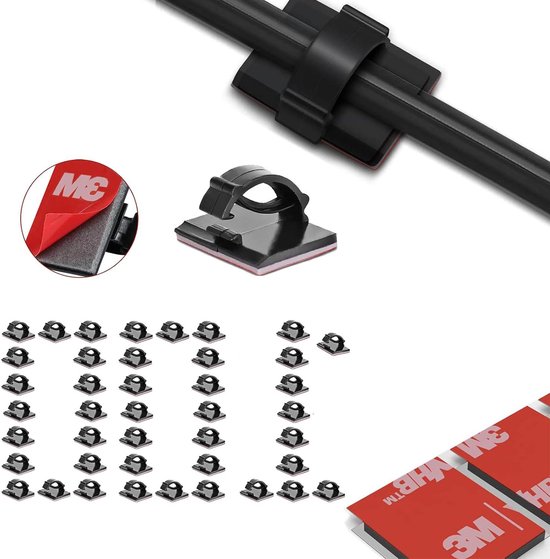 URAQT zwarte zelfklevende kabelclips, 70 stuks buitenlichtdraadclips met zelfklevende achterkant