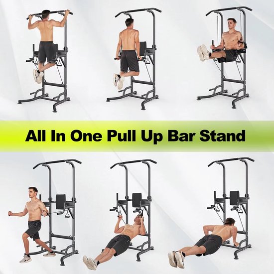 A,MIDUOLAI Foldable Power Tower Dip Station Pull Up Bar Station Adjustable Multifunction Fitness Tower Station Training Equipment Home Outdoor, Stable