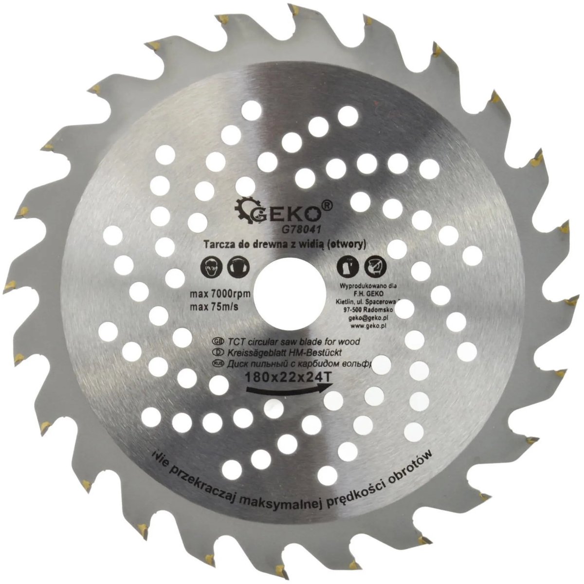 GEKO Cirkelzaagblad - TCT - 180 mm - 24T - Koelgaten