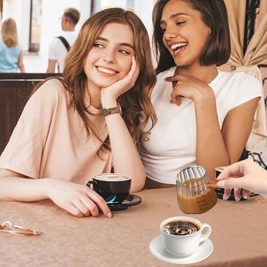 2 stuks espressokopjes met handvat, roestvrij staal, maatbeker, glas