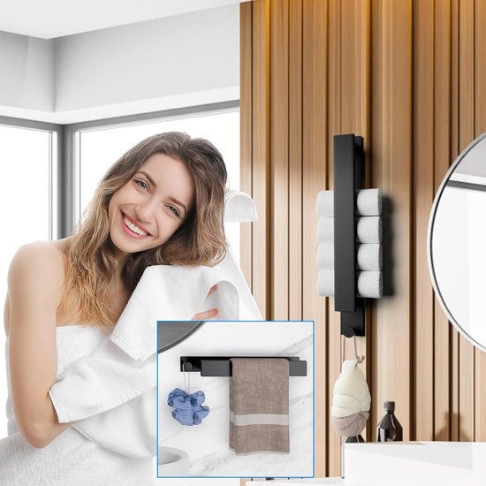 Handdoekhouder voor de badkamer, zonder boren, roestvrij staal, zelfklevend, 23 cm, handdoekhouder, sterke bevestiging, waterdicht, duurzaam