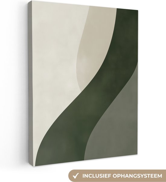 Canvas schilderij 120x160 cm - Exclusieve wanddecoratie Japandi - Groen - Abstract - Modern - Muurdecoratie woonkamer - Slaapkamer decoratie - Kamer accessoires - Schilderijen op canvas