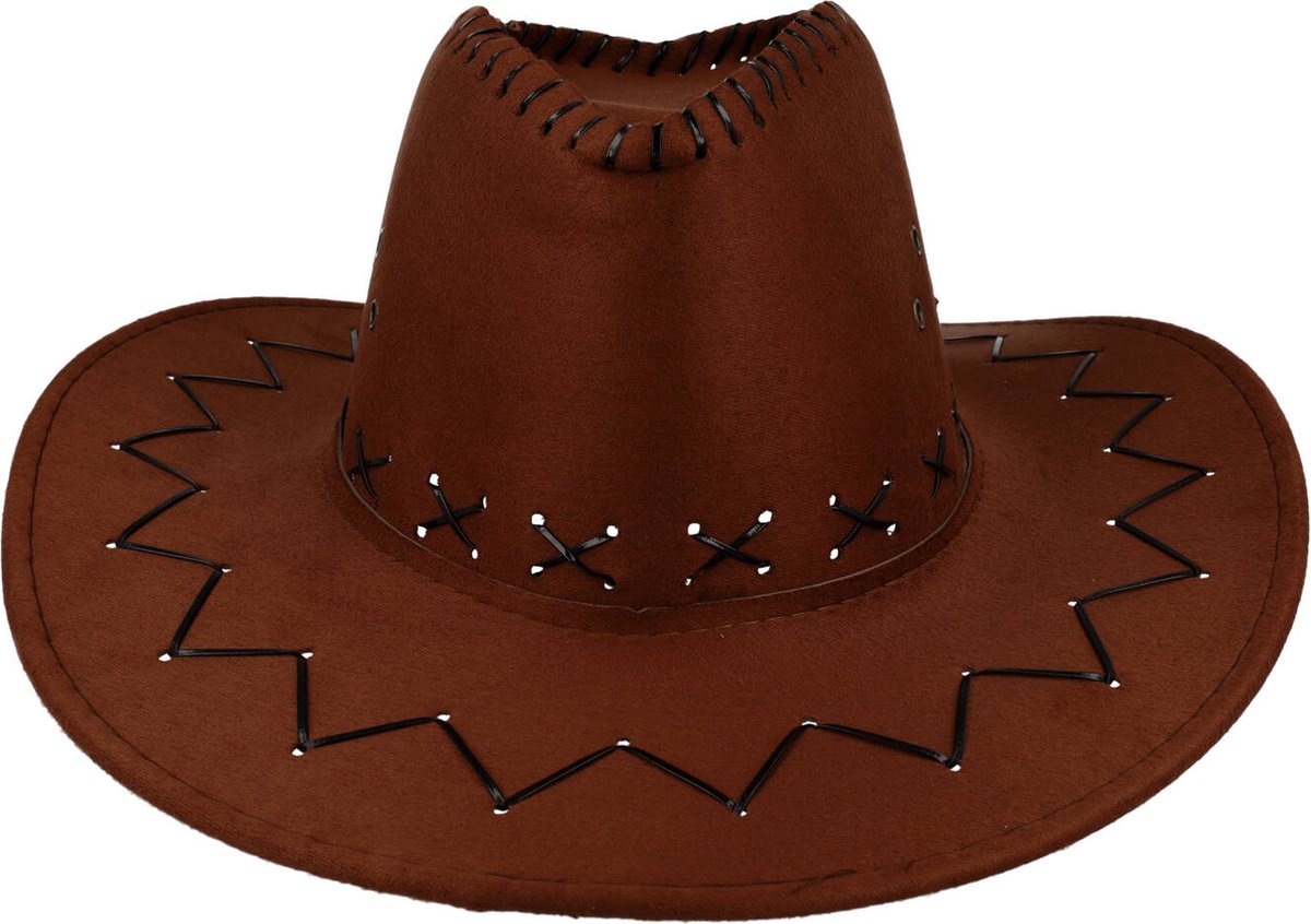 Haarsoires Cowboyhoed - Western hoed met stiksel onesize - Bruin - Cowboy Hoed - Dames & Heren - Festival Carnaval Themafeest