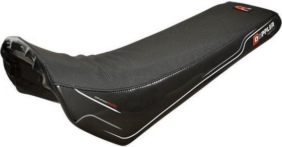 Zwarte stoelhoes voor motorfiets, met 'DOPPLER' logo en zilveren details.