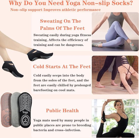 Chaussettes De Yoga Avec Sangle Croisée Et Semelle Grip - Taille Unique (3-10 UK), Noir, Coton, Pour Yoga, Pilates, Gym