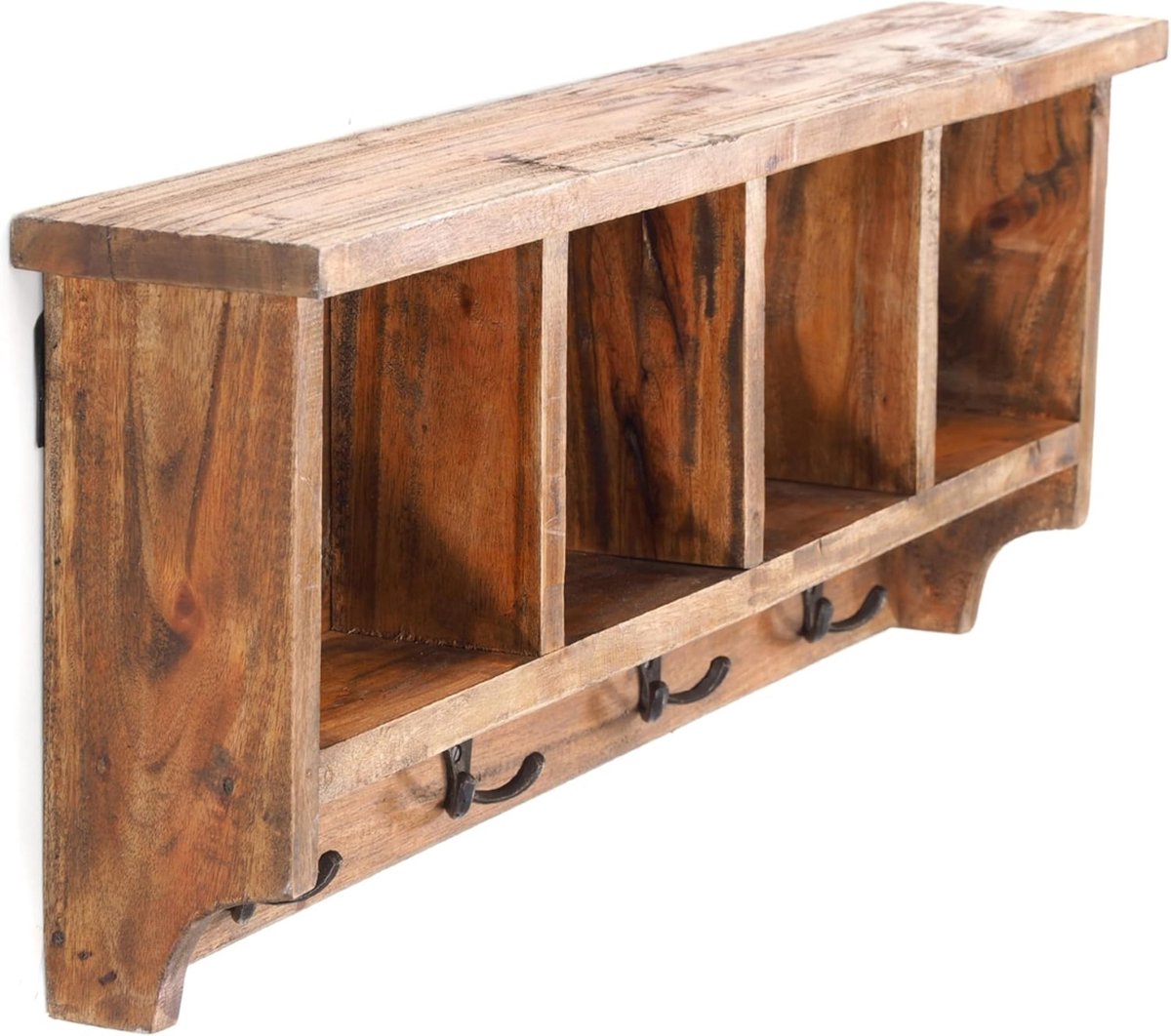 VELTRR® Wandkapstok met Hoedenplank - Kapstok - Wandplank - Vintage Bruin
