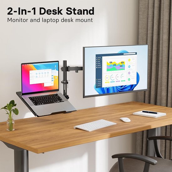 NB North Bayou Dubbele Monitor Houder, Ondersteuning 2 Monitor 17-32'' of 1 Monitor en 1 Laptop Beugel voor 13-17'' Notebook, Belasting 9 kg, VESA 75/100, Monitor Beugel F160-FP
