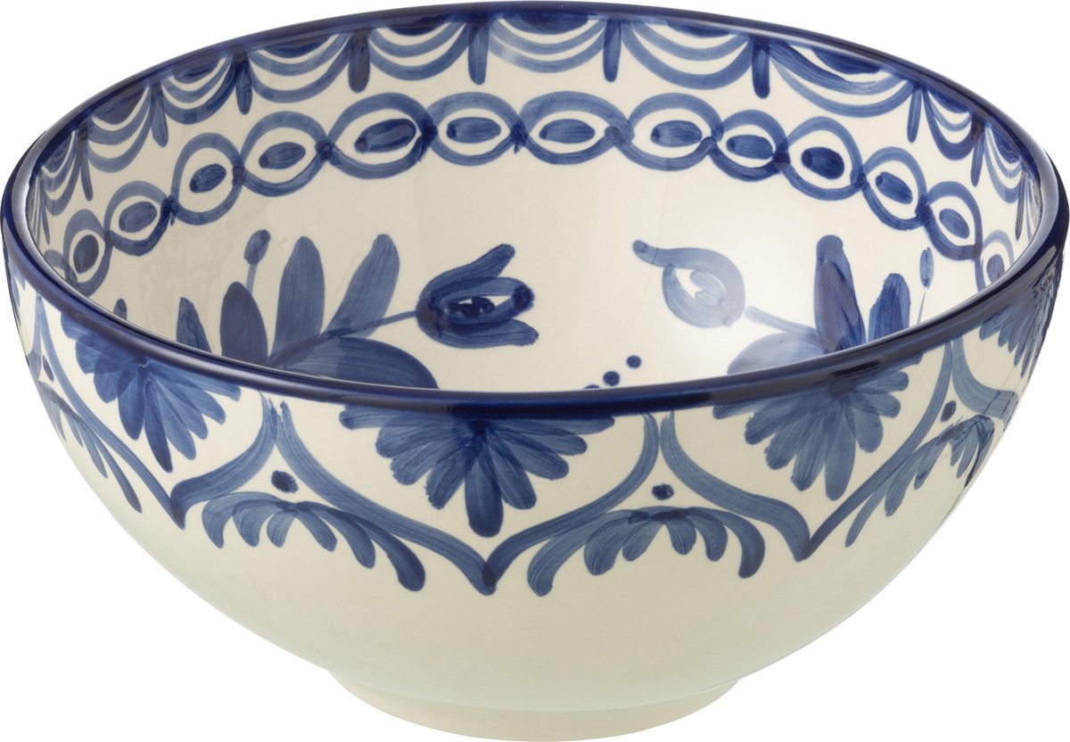 J-Line kom Granada High - keramiek - wit/blauw - large - Ø 28 cm