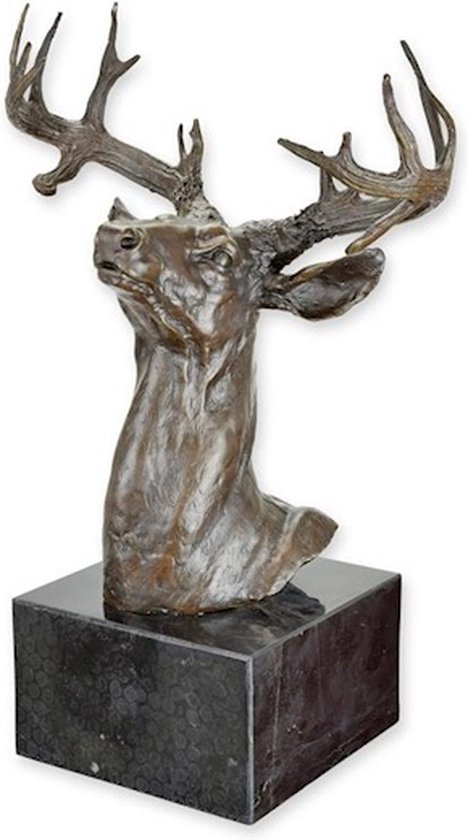 Buste tête de cerf - Sculpture en bronze - Tête de cerf - Sculpture d'art - Décoration en bronze - 23x32x52