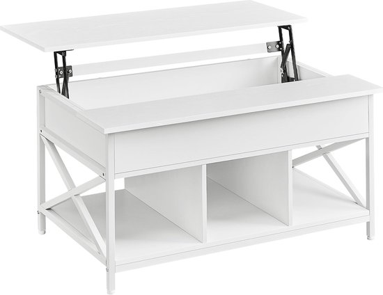 YITAHOME Salontafel met opklapbaar blad, opslag met 2 niveaus, in hoogte verstelbaar, met verborgen opbergvak en rek voor woonkamer, kantoor, wit en grijs