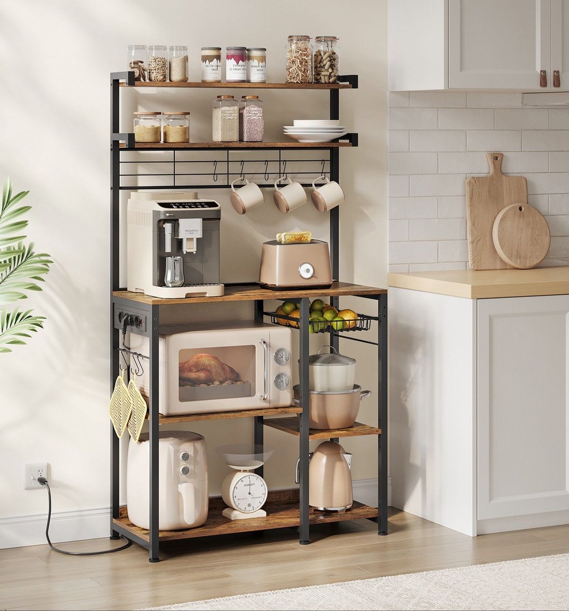 Staande Plank - Bruin - Opbergrek - Boekenplank - Ingebouwde stopcontacten - 40cm x 90cm x 165,5cm