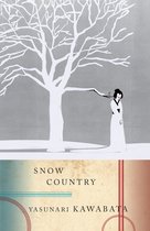 Boekomslag 'Snow Country' van Yasunari Kawabata met een witte boom, grijze achtergrond en een vrouw in kimono.