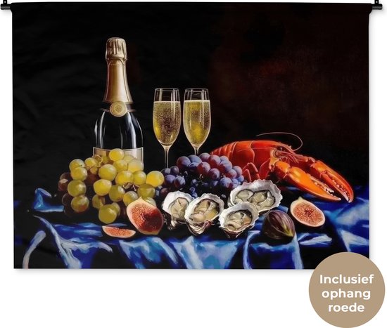 Tapisserie murale 150x112 cm - Toile murale Champagne - Luxe - Huîtres - Tapisserie - Tapisseries