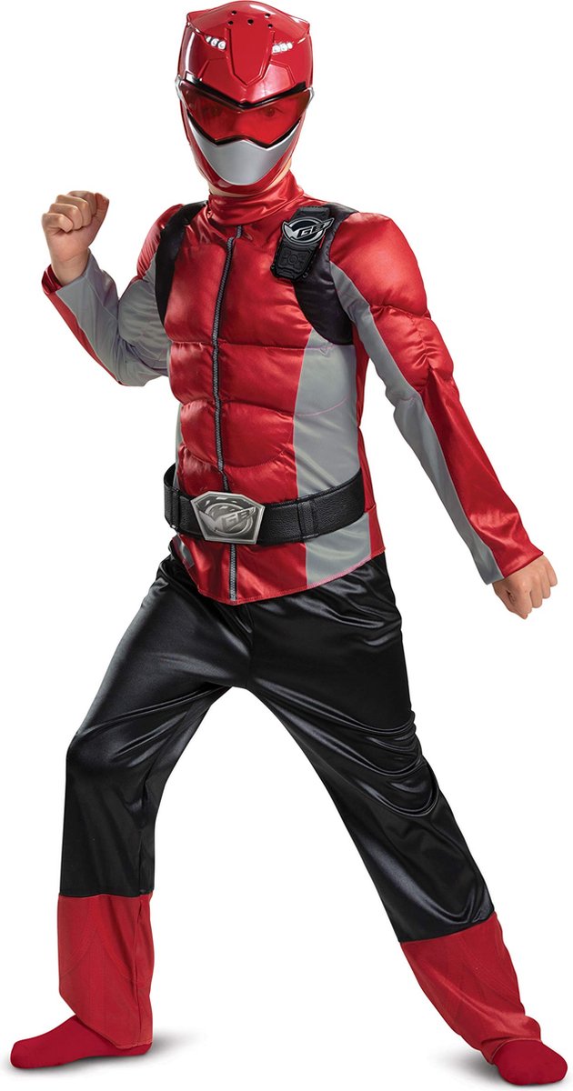 Disguise Officieel Rood Power Rangers kostuum voor kinderen, Muscle Power Rangers Fancy Dress Up-outfit voor kinderen Pak Halloween Verjaardag Wereldboekendag kostuums voor jongens van 4-6 jaar