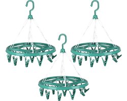 Urban Living Wasgoed droogcarrousel/droogmolen - 3x - 18 clips/knijpers - groen - kunststof - 32 cm