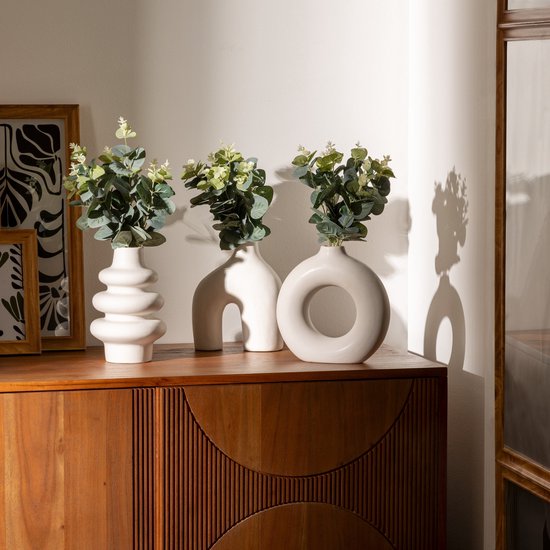 Plante artificielle eucalyptus Atmosphera avec vase en céramique - 20x7x37cm - Wit