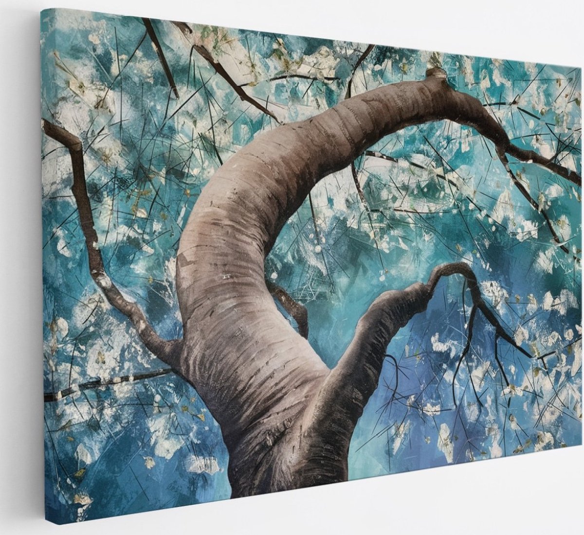 Saammp Canvas Schilderij - boom met witte bloemen - Natuur - 30x20 - Foto op canvas - Wanddecoratie - Muurdecoratie Woonkamer - Kantoor Decoratie Multicolor