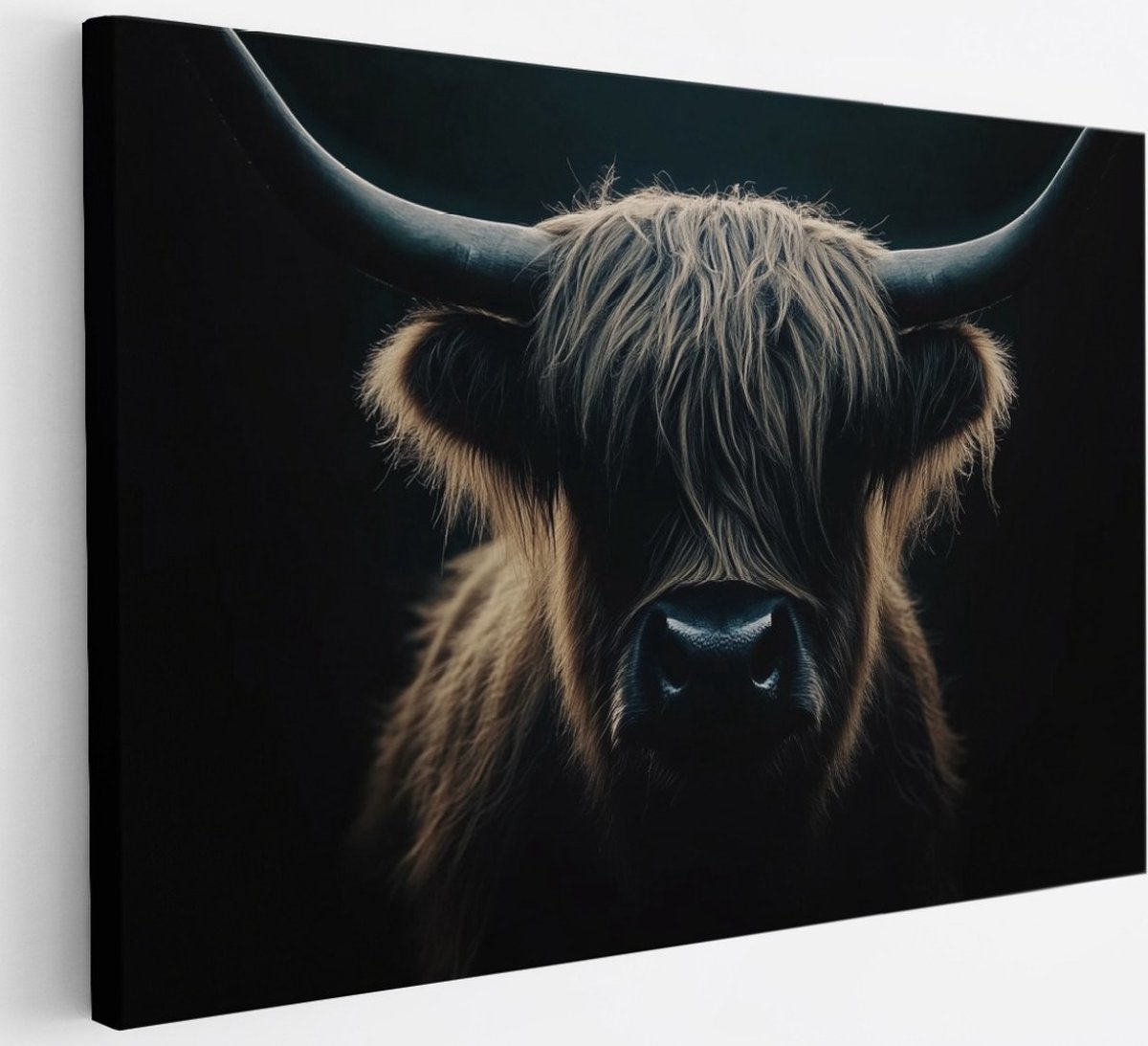 Saammp Canvas Schilderij - Schotse hooglander koe - Portret - Dieren - 30x20 - Foto op canvas - Wanddecoratie - Muurdecoratie Woonkamer - Slaapkamer decoratie - Canvas Print Multicolor