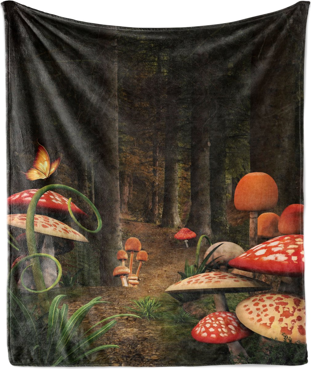 New Bed Natuur Paddenstoelen Donker Bos Zachte Flanellen Fleece Deken, 175 cm x 230 cm