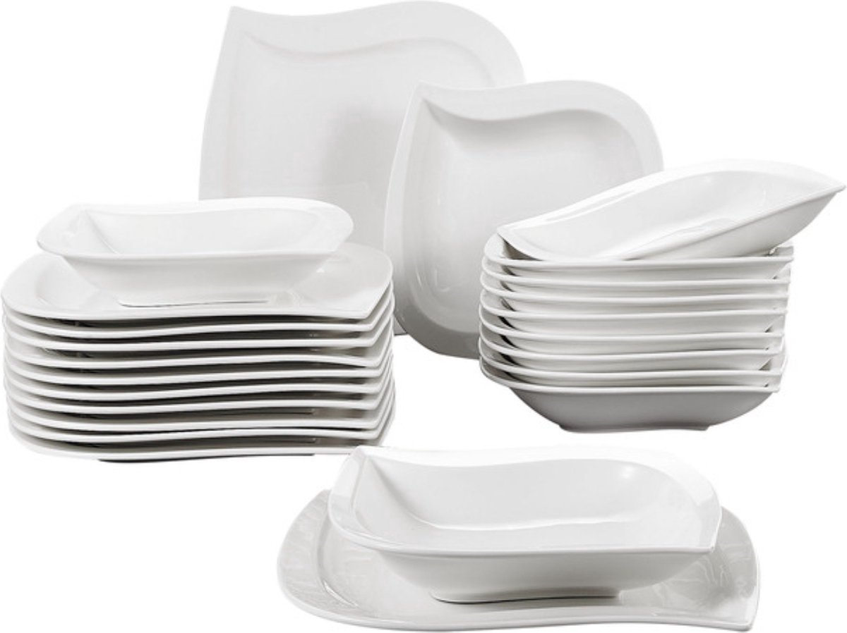 Bolt Edge Serviesset - 12 persoons - 24-delig - Porselein - Wit