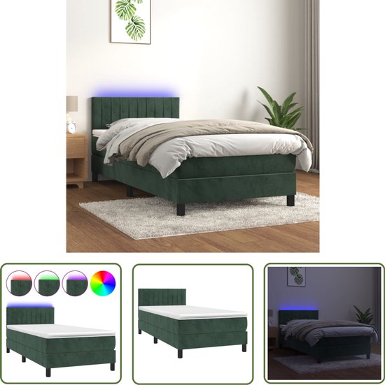 vidaXL Boxspring - Fluweel - LED - 90x190 cm - Groen Boxspring - Led ...