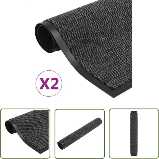 vidaXL Tapis de course à sec - 2 pièces - Anthracite - 40x60 cm Tapis de course à sec - Paillasson - Tapis de sol - Anthracite - Décoration intérieure - Antidérapant - Hydrofuge - Paillasson en Tissus - Polypropylène - Articles ménagers