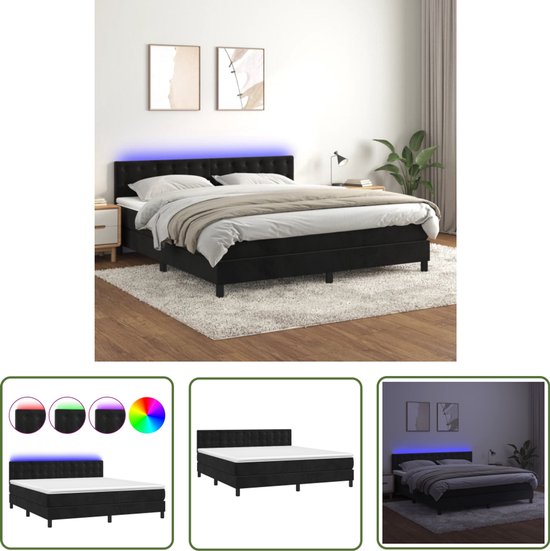 Boxspring met LED en matras 160x200 cm - Zwart Boxspring Bed - Led ...