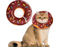 Cat Cone Collar Zacht, kattenherstelhalsband voor wondgenezing Verstelbare kattenkegels om likken te stoppen Comfortabele lichtgewicht nek-Elizabethaanse halsbanden voor kittens na een operatie (M: Verstelbereik 17-27 cm) - Bruin