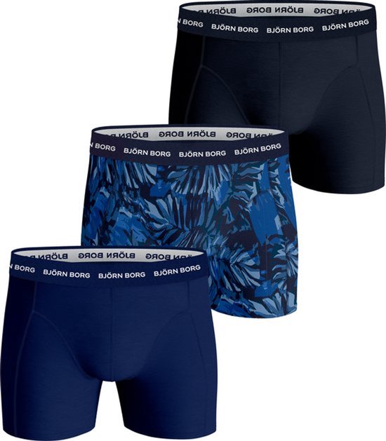 Björn Borg Cotton Stretch Boxershort Heren - Blauw/Blauw/Zwart - 3 stuks - Heren onderbroeken - Katoenen Boxer - Maat XL