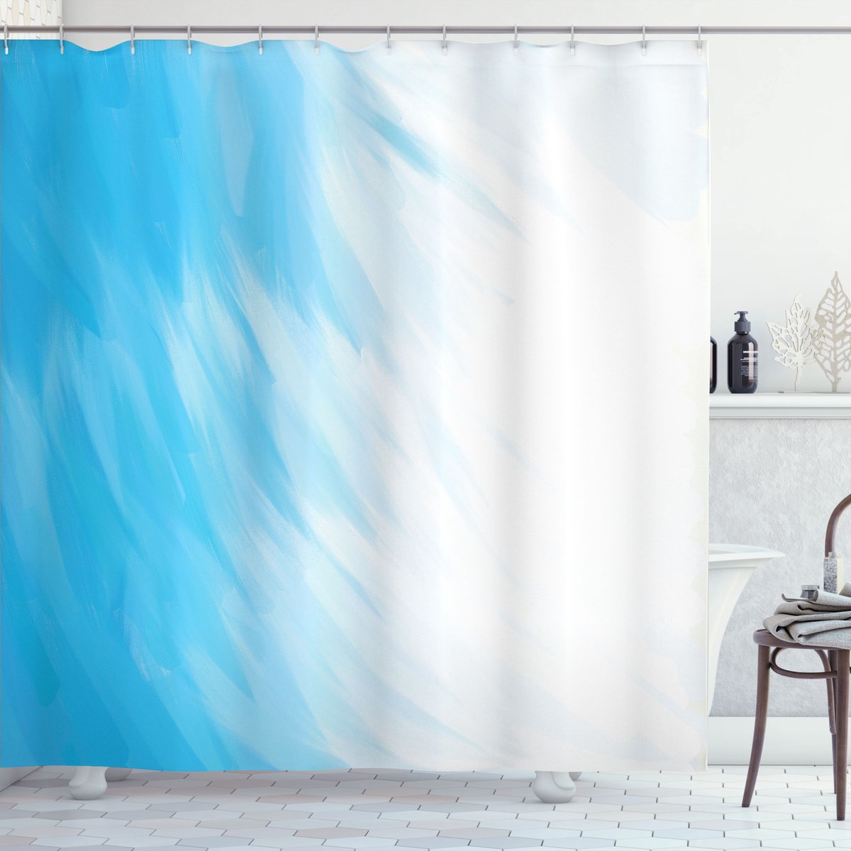 ABAKUHAUS Douchegordijn Sc_16351 175x180 – Blauw Wit – Waterafstotend