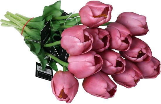 Countryfield Kunstbloemen bos Tulp Tulipa - 7x - 44 cm - paars - Real Touch - kunst zijdebloemen