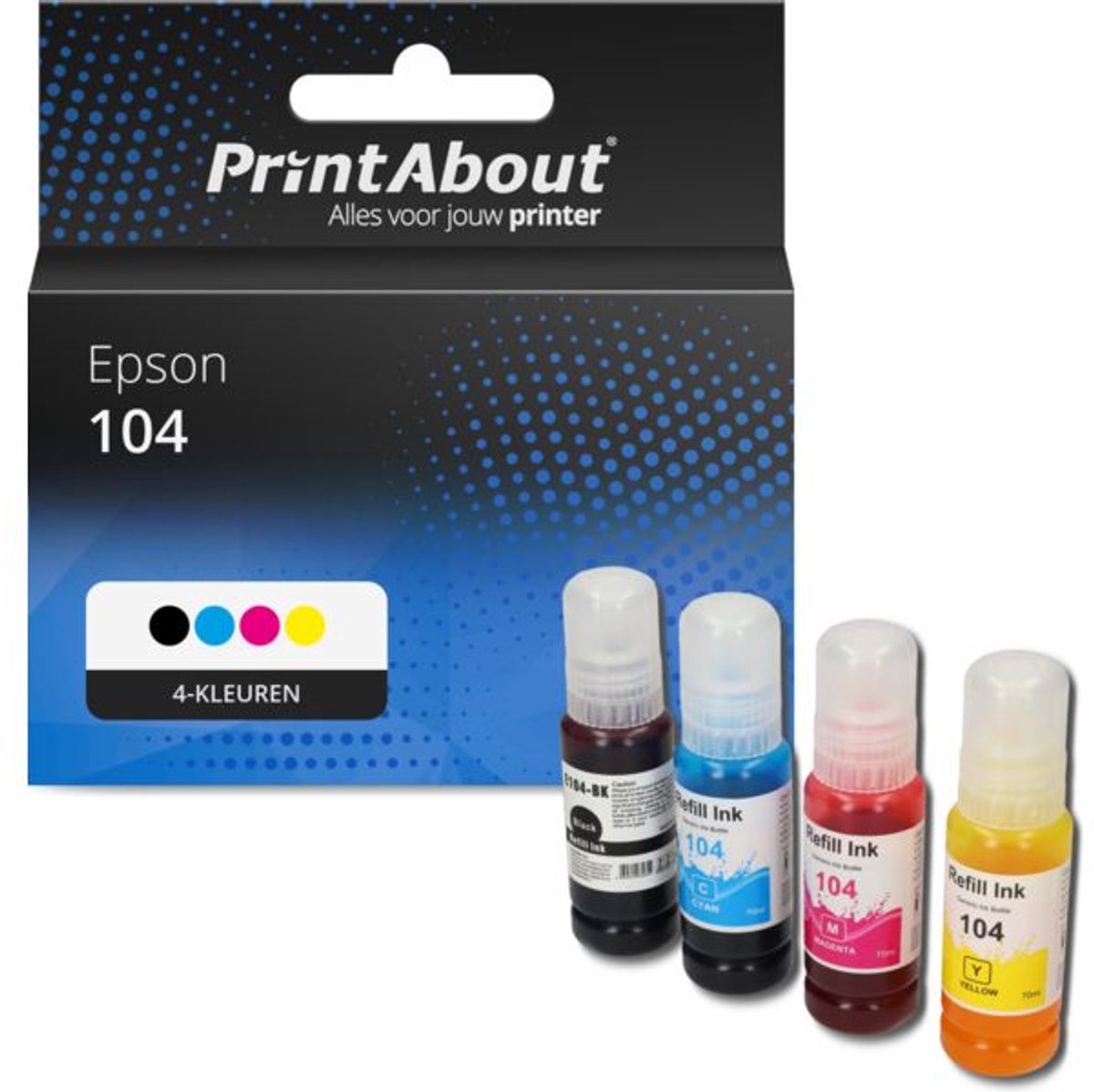 PrintAbout Huismerk Epson 104 (C13T00P14/24/34/440) Inktcartridge 4-kleuren Voordeelbundel