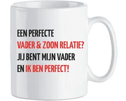 Keramische mok met tekst - Perfecte relatie vader & zoon - inhoud 300ml | Cadeau voor hem & haar | Mok bedrukt met tekst | Mokken en bekers | Gratis verzending - Namengigant | Incl. 2 jaar garantie