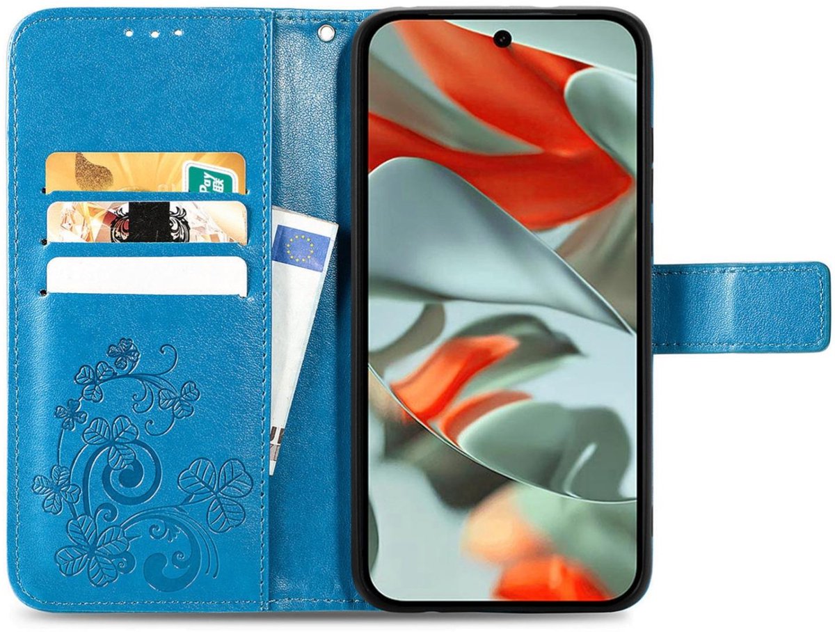 Mobigear Telefoonhoesje geschikt voor Google Pixel 9 Pro XL Hoesje | Mobigear Clover Bookcase Portemonnee | Pasjeshouder voor 3 Pasjes | Telefoonhoesje voor Pinpas / OV Kaart / Rijbewijs - Blauw