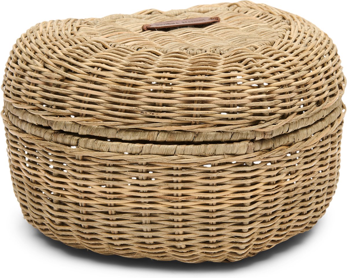 Riviera Maison Opbergmand hartje Bruin - Heart Mandje met deksel - Rattan - (LxBxH) 25x23x15