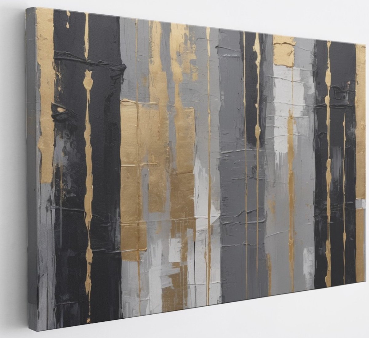 Saammp Canvas Schilderij - Zwart goud - Abstract - 150x100 - Foto op canvas - Wanddecoratie - Muurdecoratie Woonkamer - Slaapkamer decoratie - Canvas Print Multicolor