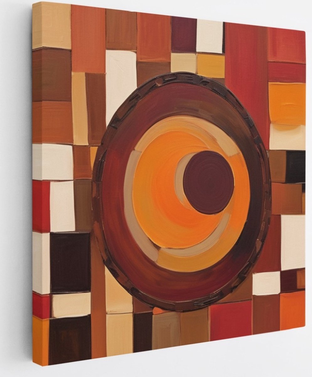 Saammp Canvas Schilderij - Bruin - cirkels - Abstract - 40x40 - Foto op canvas - Wanddecoratie - Muurdecoratie Woonkamer - Slaapkamer decoratie - Canvas Print Multicolor