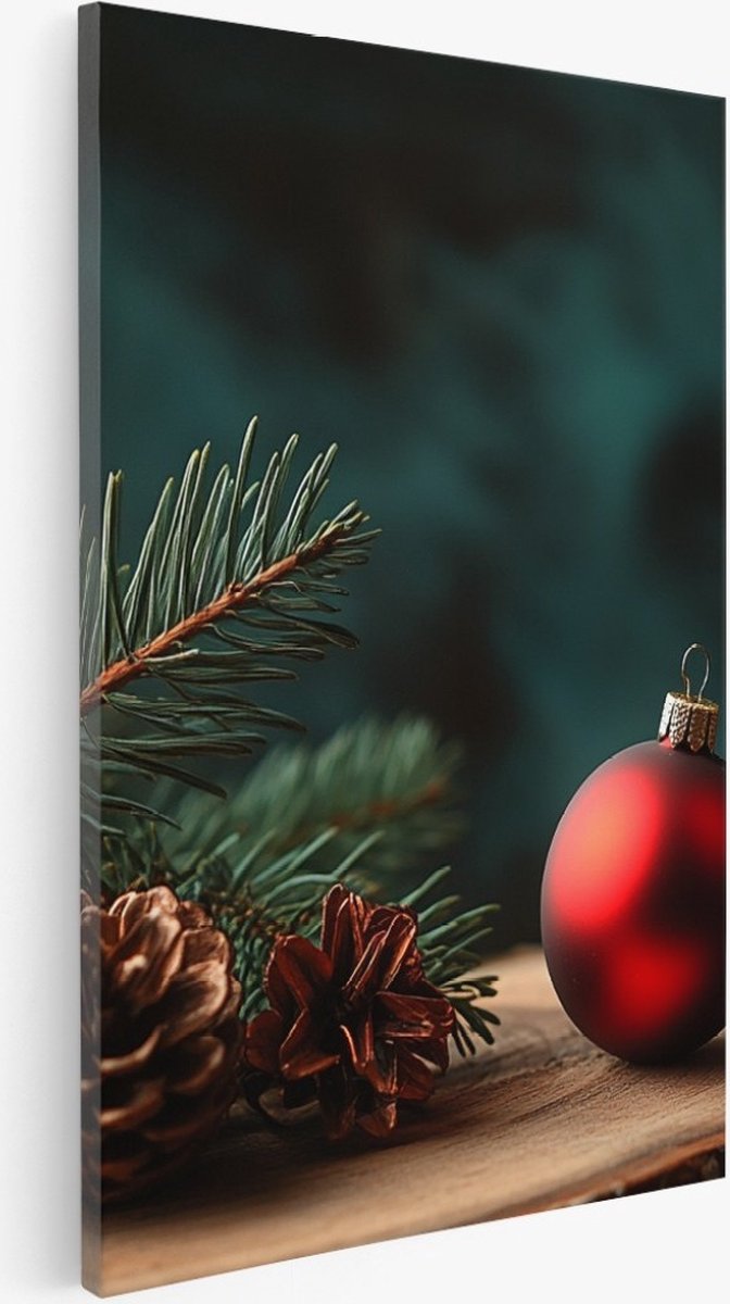 Saammp Canvas Schilderij - Kerst krans - Natuur - Landschap - 50x70 - Foto op canvas - Wanddecoratie - Muurdecoratie Woonkamer - Slaapkamer decoratie - Canvas Print Multicolor