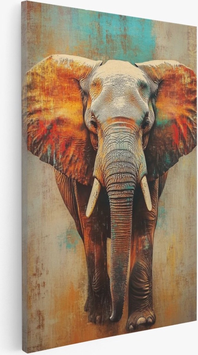 Saammp Canvas Schilderij - Olifant - Afrika - Abstract - Dieren - 30x45 - Foto op canvas - Wanddecoratie - Muurdecoratie Woonkamer - Slaapkamer decoratie - Canvas Print Multicolor