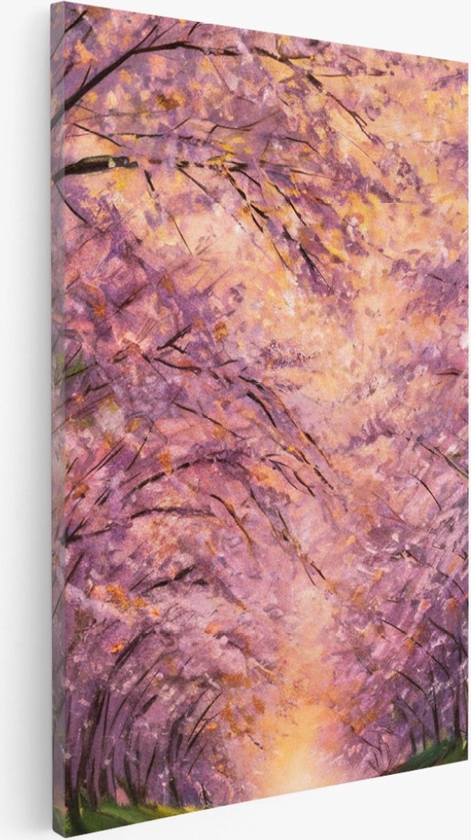 Saammp Canvas Schilderij - Pad tussen de bomen door - Roze - Landschap - Natuur - 80x120 - Foto op canvas - Wanddecoratie - Muurdecoratie Woonkamer - Slaapkamer decoratie - Canvas Print Multicolor