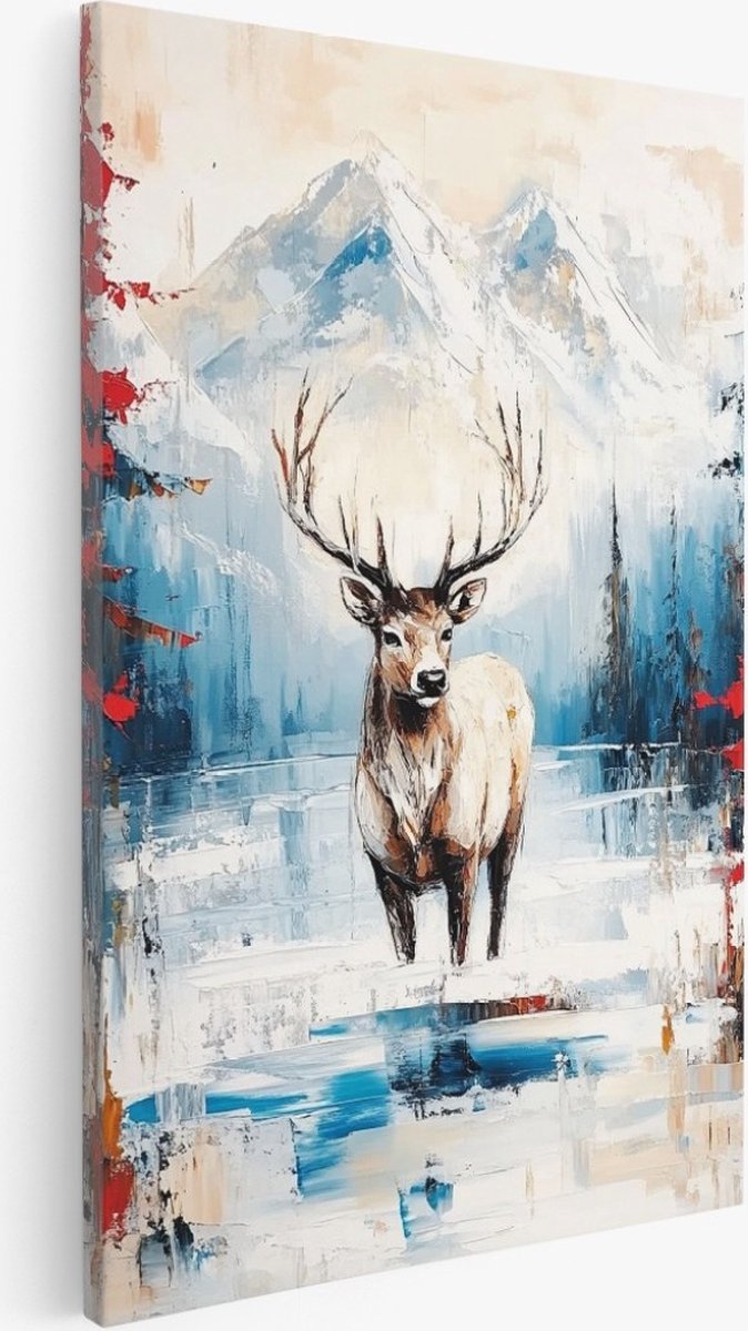 Saammp Canvas Schilderij - Hert in de winter - Abstract - Natuur - Dieren - 40x60 - Foto op canvas - Wanddecoratie - Muurdecoratie Woonkamer - Slaapkamer decoratie - Canvas Print Multicolor