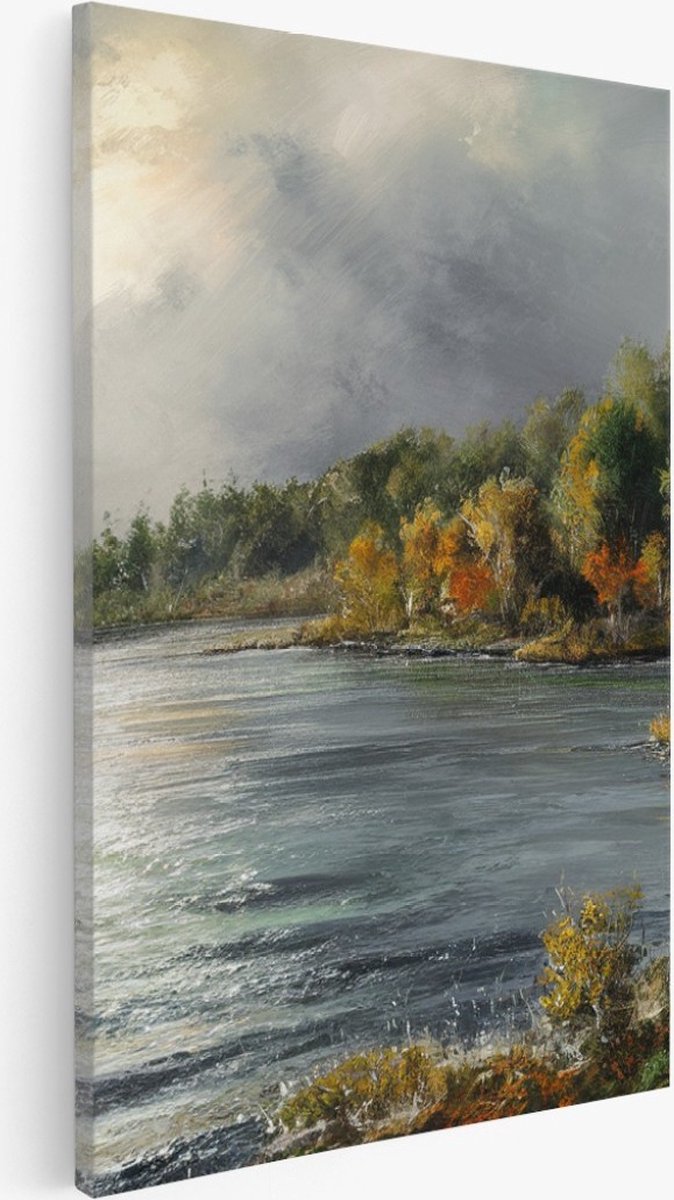 Saammp Canvas Schilderij - Bos - Kunst - Abstract - Landschap - Natuur - 60x90 - Foto op canvas - Wanddecoratie - Muurdecoratie Woonkamer - Slaapkamer decoratie - Canvas Print Multicolor