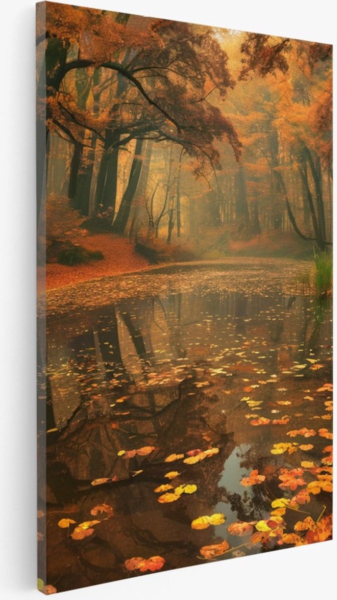 Saammp Canvas Schilderij - Herfst - Rivier - Landschap - Natuur - 100x150 - Foto op canvas - Wanddecoratie - Muurdecoratie Woonkamer - Slaapkamer decoratie - Canvas Print Multicolor