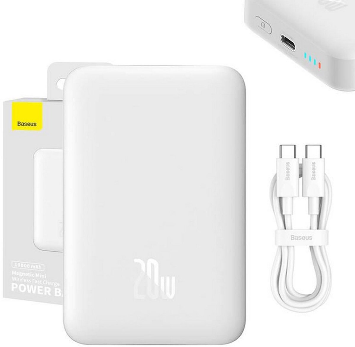 Baseus Megattach 10.000 mAh Powerbank Wit | Compact Met MagSafe & Fast Charge | 20W USB-C | Geschikt voor Apple iPhone en andere smartphones