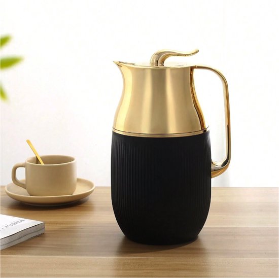 Pluto® - Thermos - Théière - Cafetière - Pichet isotherme - Bouteille d'eau - Thermos - Airpot - Cadeau - 1 litre - Zwart et or